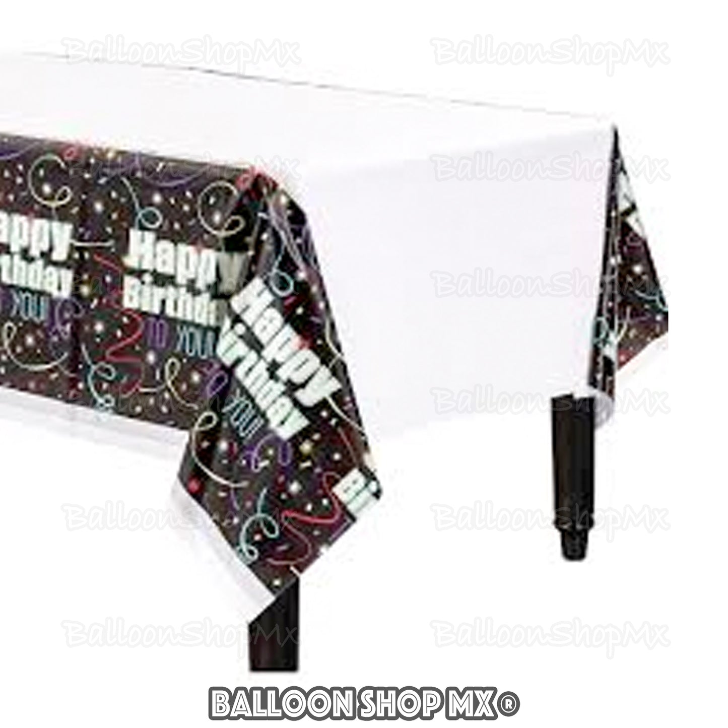 Mantel negro con serpentinas